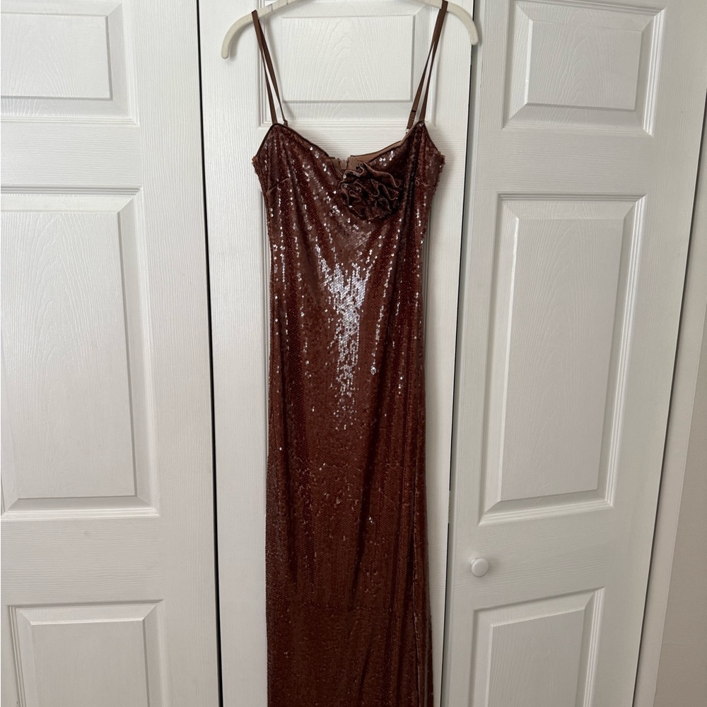 French Connection Brown Sequin Maxi Gown